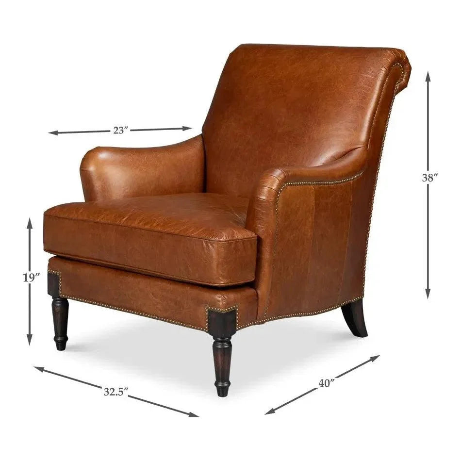 Gaston Distilled Leather & Wood Brown Arm Chair - LOOMLAN - Sarreid - Club Chairs