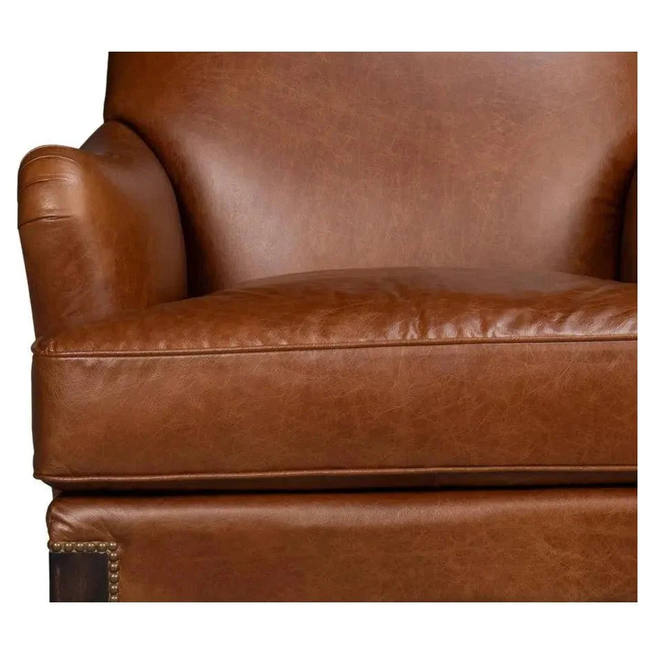 Gaston Distilled Leather & Wood Brown Arm Chair - LOOMLAN - Sarreid - Club Chairs