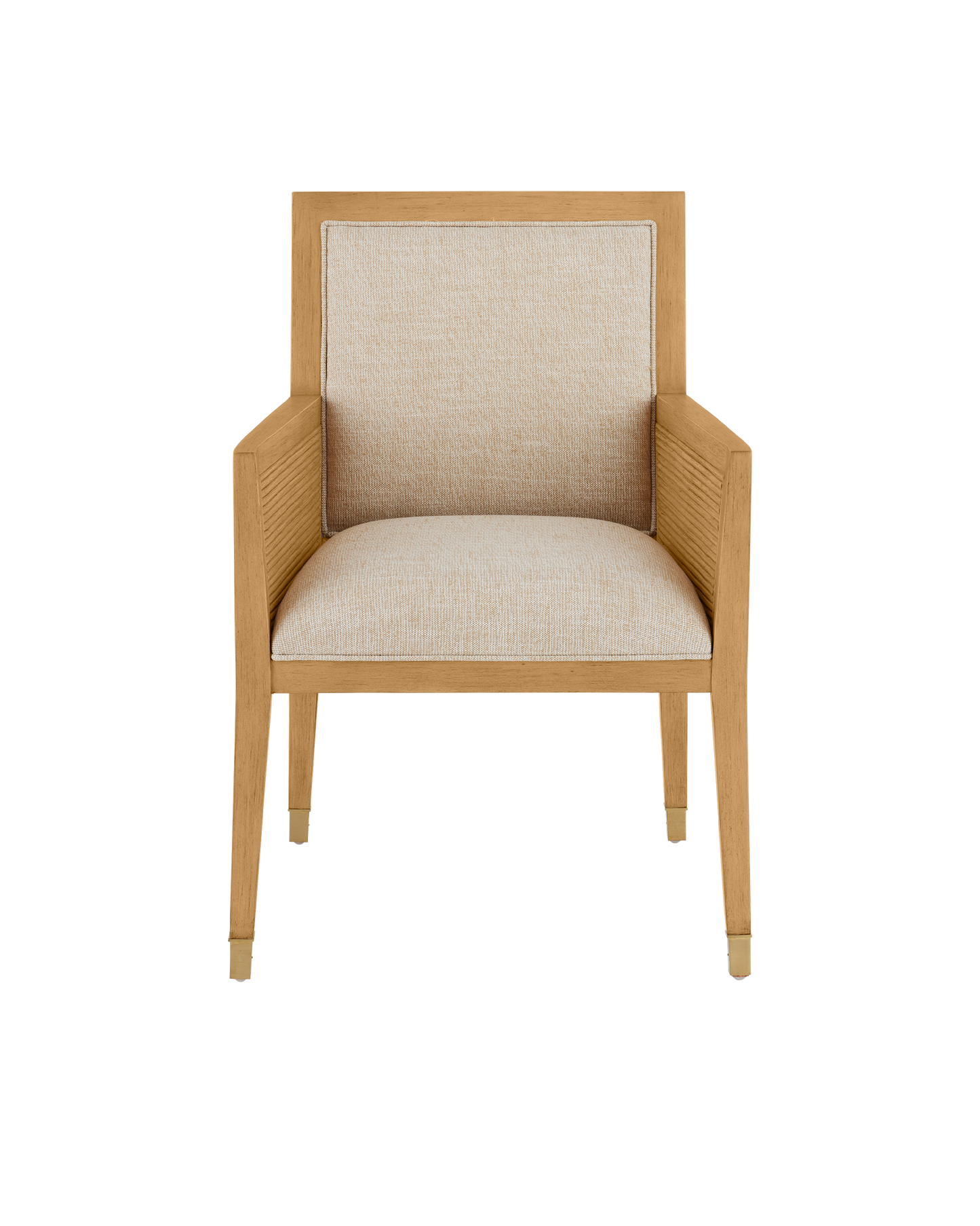 Santos Sea Sand Mahogany and Rattan Beige Armchair