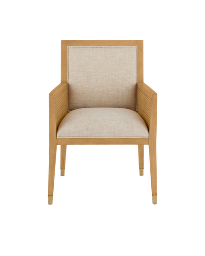 Santos Sea Sand Mahogany and Rattan Beige Armchair