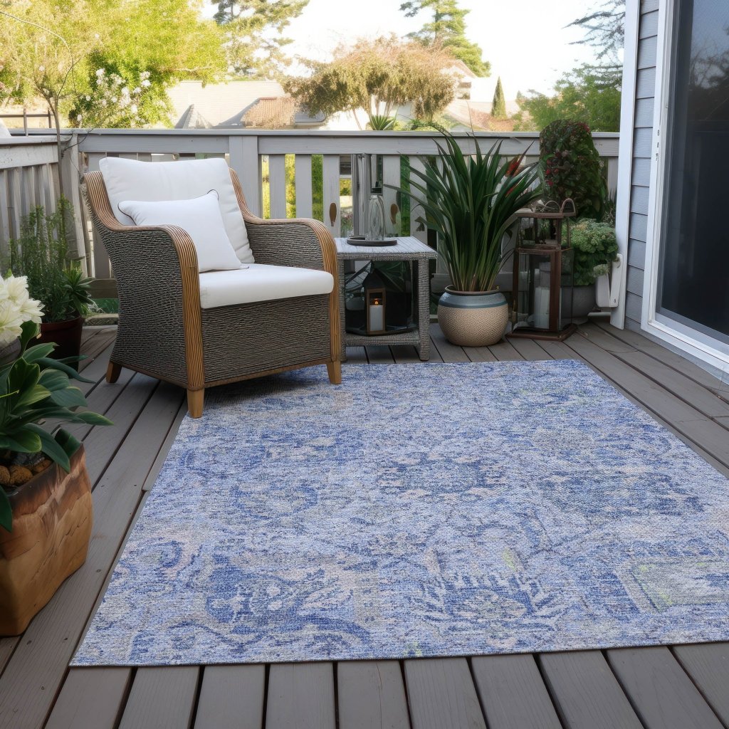 LOOMLAN Rugs Geneva Blue Washable Indoor-Outdoor Rug