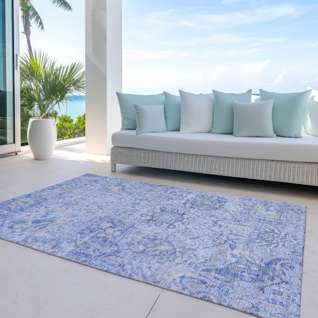 LOOMLAN Rugs Geneva Blue Washable Indoor-Outdoor Rug