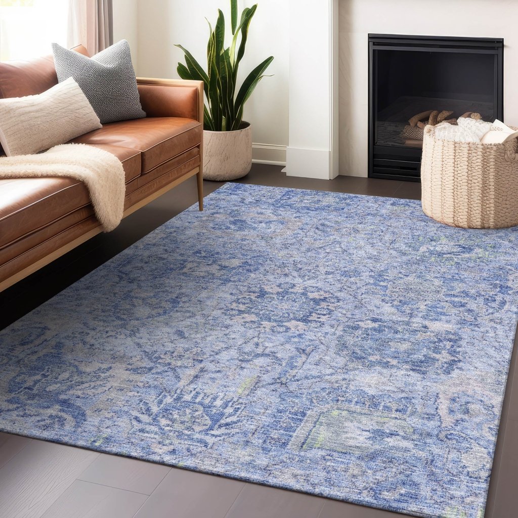 LOOMLAN Rugs Geneva Blue Washable Indoor-Outdoor Rug