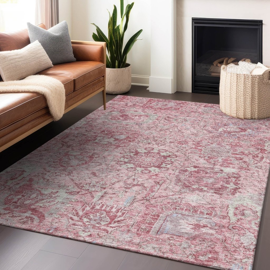 LOOMLAN Rugs Geneva Pink Washable Indoor-Outdoor Rug