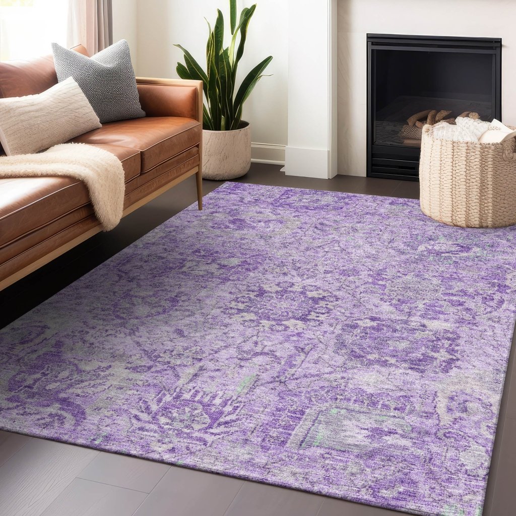 LOOMLAN Rugs Geneva Purple Washable Indoor-Outdoor Rug