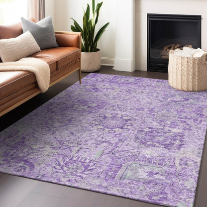 LOOMLAN Rugs Geneva Purple Washable Indoor-Outdoor Rug