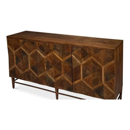 Sarreid Geo Wood and Metal Brown 3 Door Sideboard