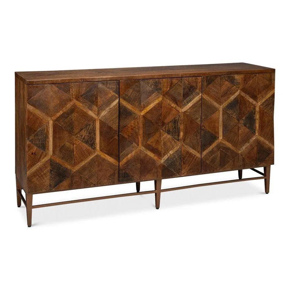 Sarreid Geo Wood and Metal Brown 3 Door Sideboard