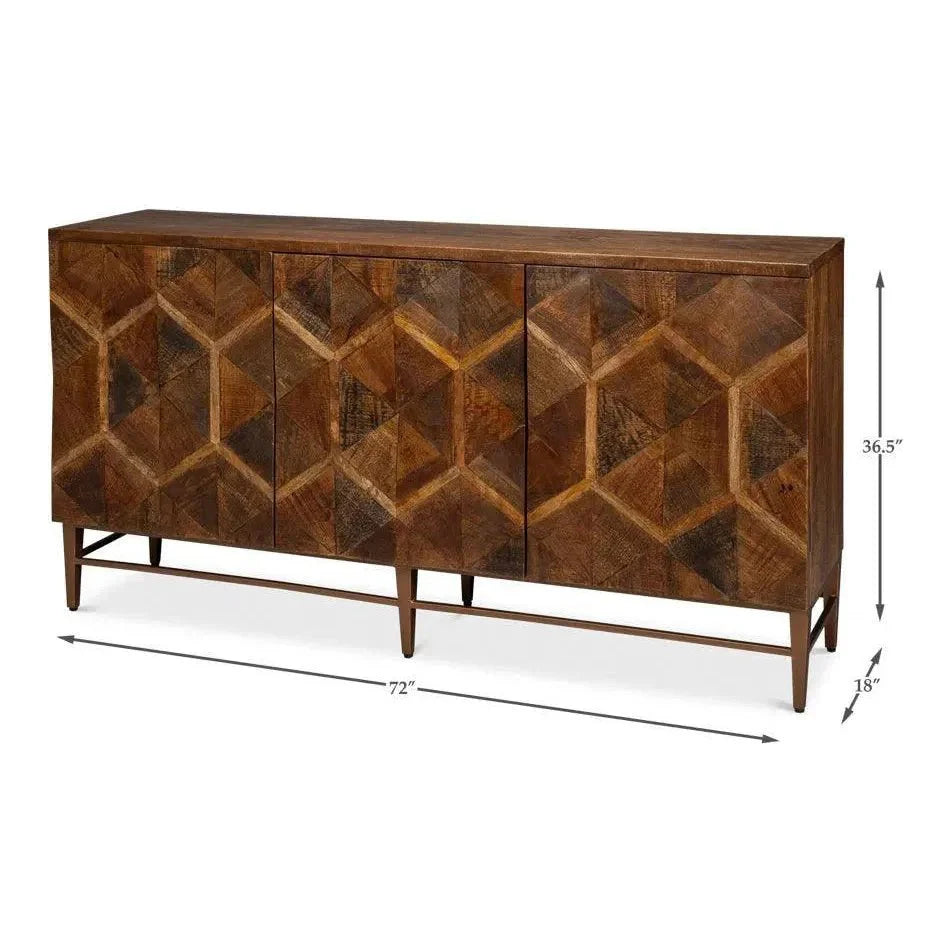 Sarreid Geo Wood and Metal Brown 3 Door Sideboard