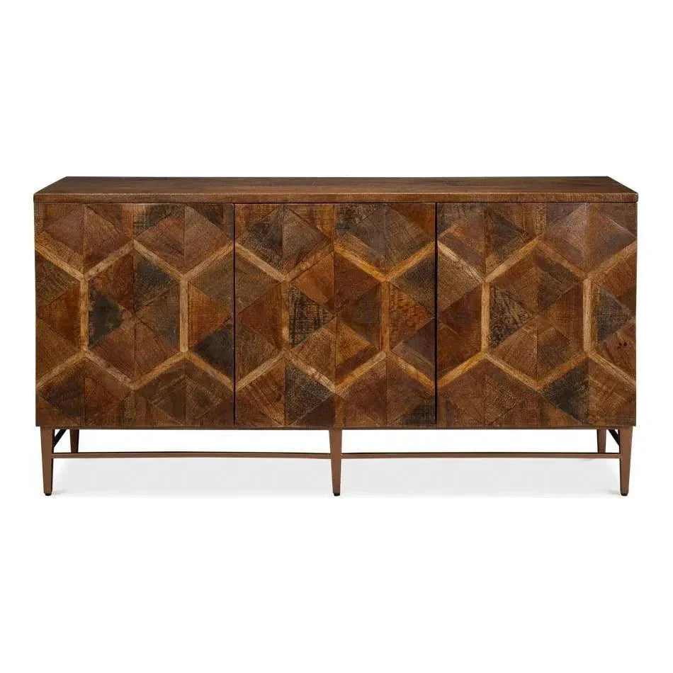 Sarreid Geo Wood and Metal Brown 3 Door Sideboard