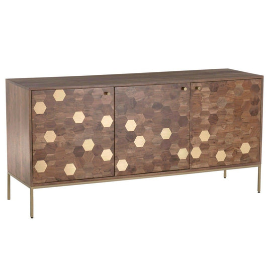 Geometric Gold and Natural Brown Solid Acacia Wood Sideboard - Sideboards and Things Brand_LH Imports, Color_Brown, Features_Brass Overlay, Features_Indoor/Outdoor Use, Finish_Brass, Finish_Natural, Height_30-40, Legs Material_Metal, Materials_Metal, Materials_Wood, Metal Type_Steel, Shelf Material_Wood, Width_60-70, Wood Species_Acacia