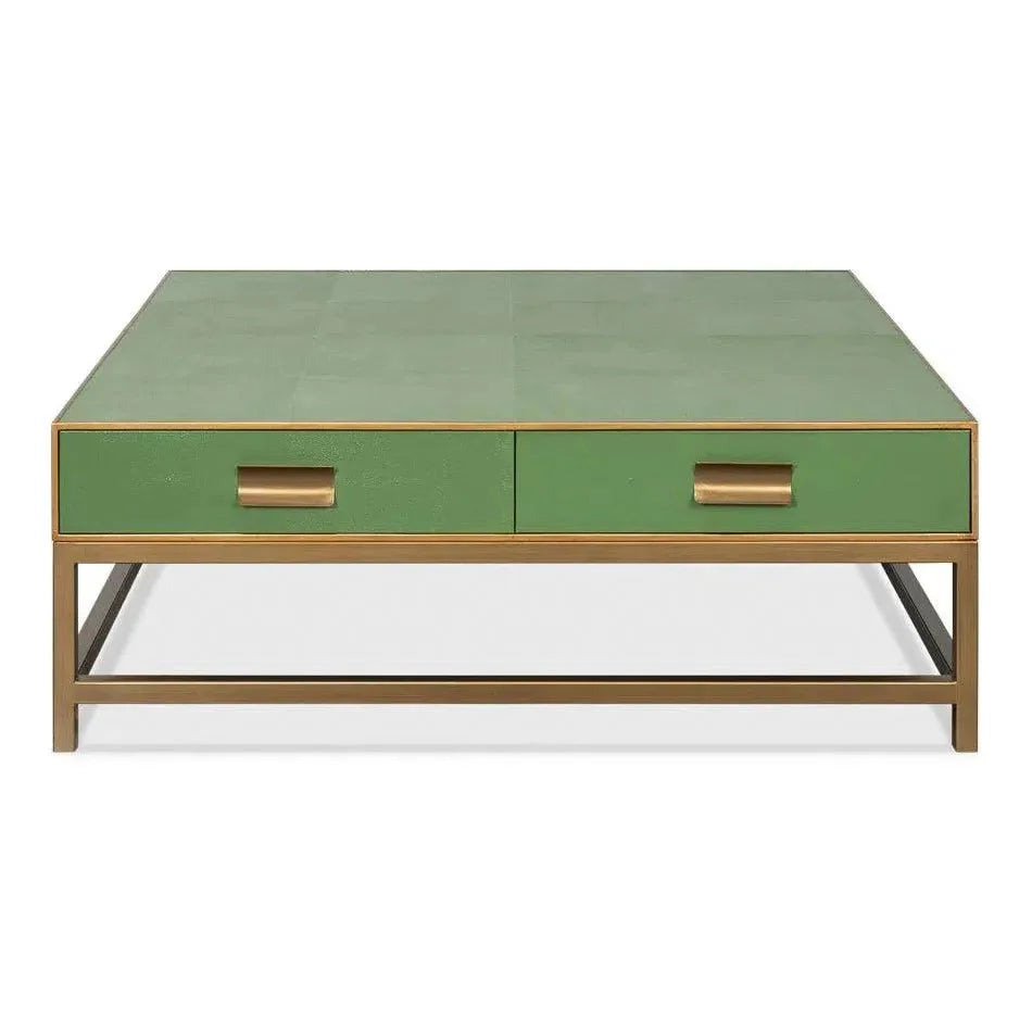 Gideon Shagreen Leather Green Square Coffee Table - LOOMLAN - Sarreid - Coffee Tables