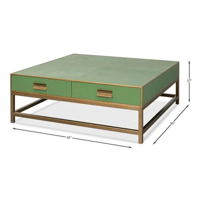 Gideon Shagreen Leather Green Square Coffee Table - LOOMLAN - Sarreid - Coffee Tables
