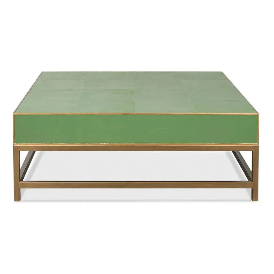 Gideon Shagreen Leather Green Square Coffee Table - LOOMLAN - Sarreid - Coffee Tables