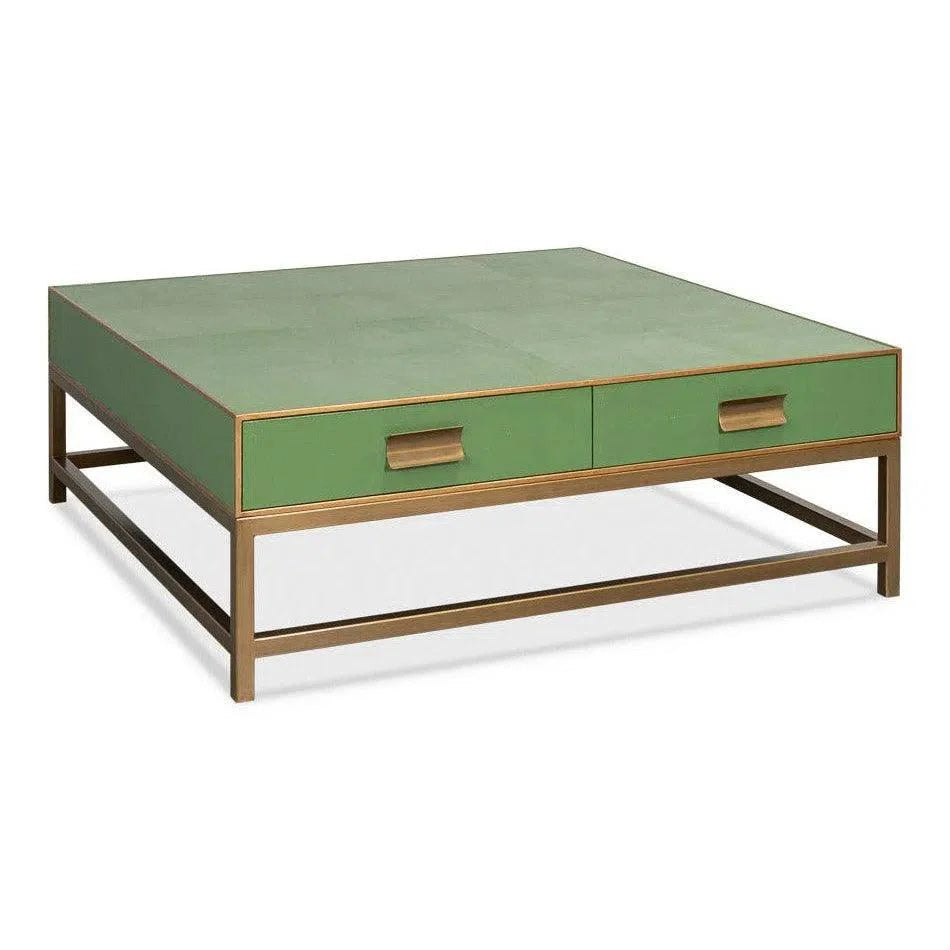 Gideon Shagreen Leather Green Square Coffee Table - LOOMLAN - Sarreid - Coffee Tables
