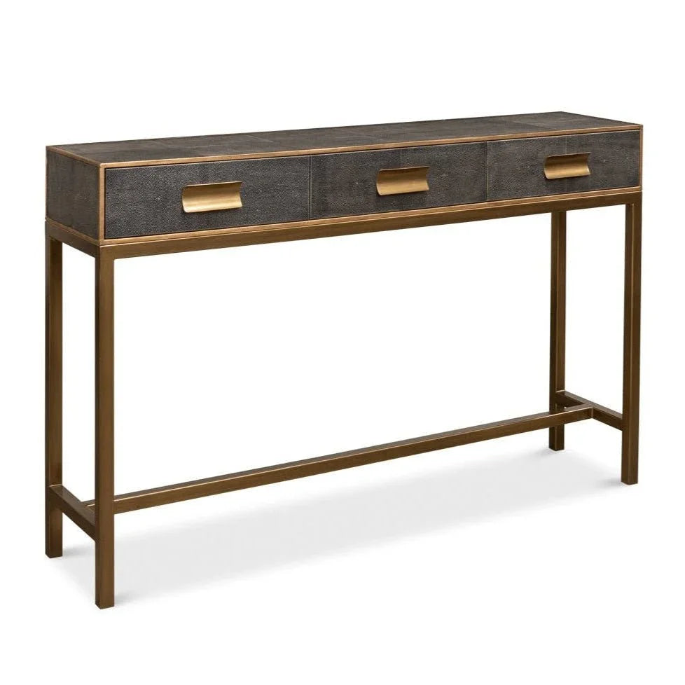 Sarreid Gideon Shagreen Leather Rectangular Console Table
