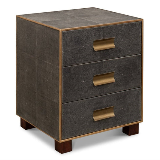 Sarreid Gideon Shagreen Leather Three Drawer Side Table