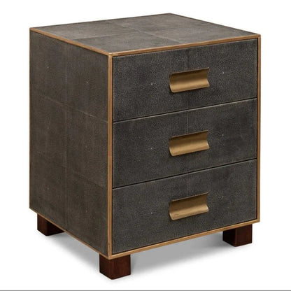 Sarreid Gideon Shagreen Leather Three Drawer Side Table