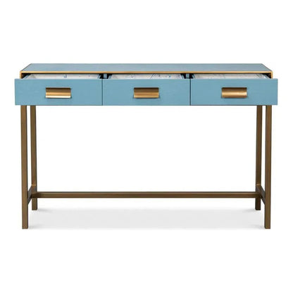 Sarreid Gideon Wood & Shagreen Leather Blue Sofa Table