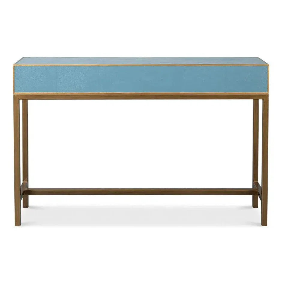 Sarreid Gideon Wood & Shagreen Leather Blue Sofa Table