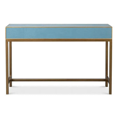 Sarreid Gideon Wood & Shagreen Leather Blue Sofa Table