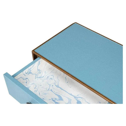 Sarreid Gideon Wood & Shagreen Leather Blue Sofa Table