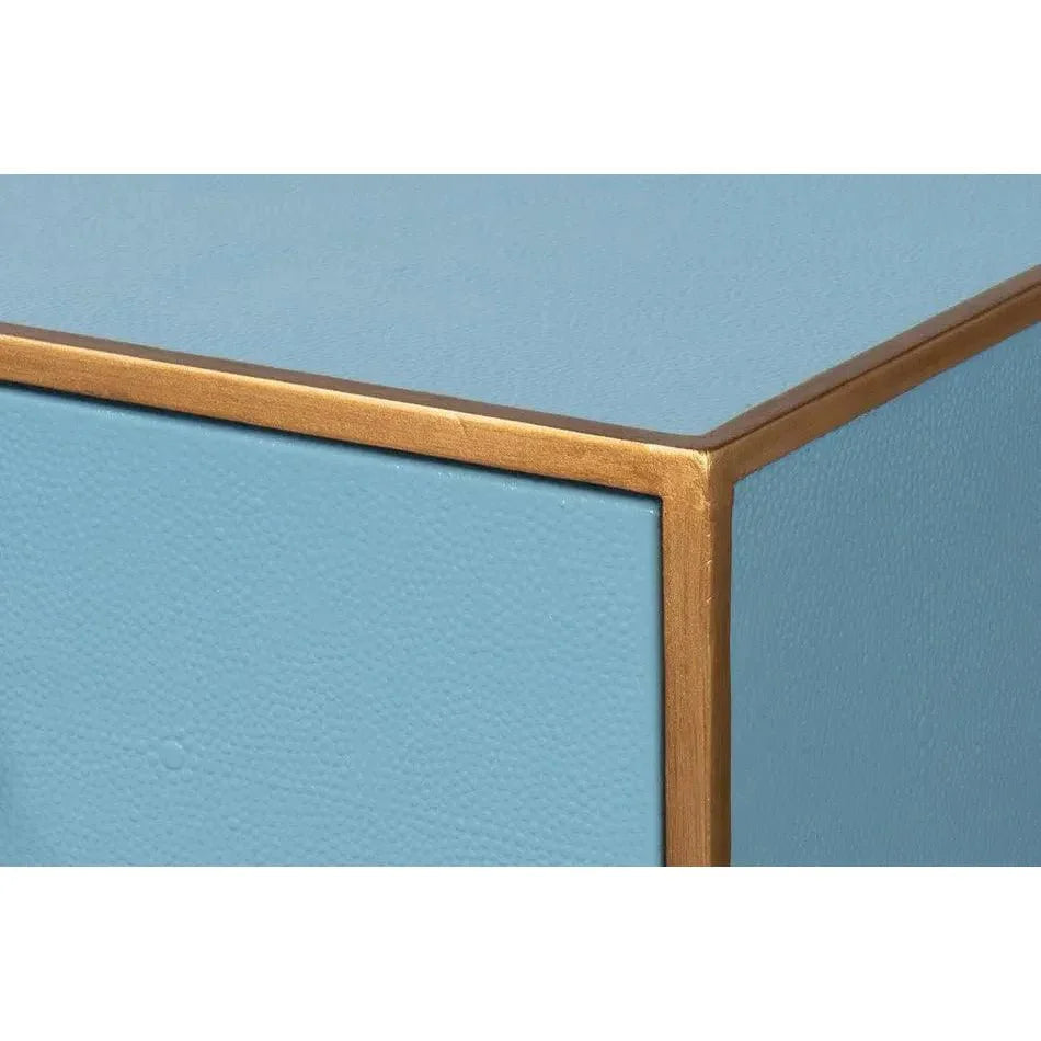 Sarreid Gideon Wood & Shagreen Leather Blue Sofa Table