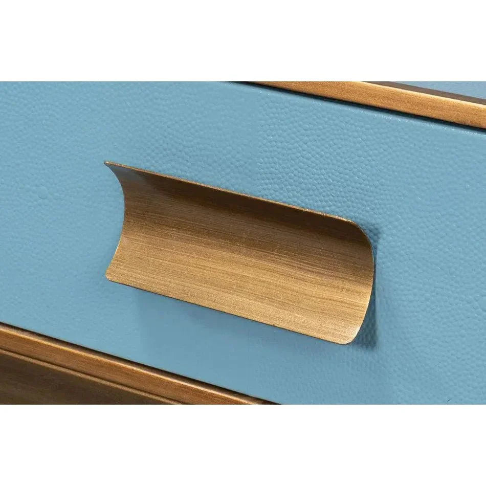 Sarreid Gideon Wood & Shagreen Leather Blue Sofa Table