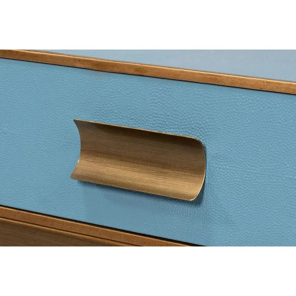 Gideon Wood & Shagreen Leather Blue Square Coffee Table - LOOMLAN - Sarreid - Coffee Tables
