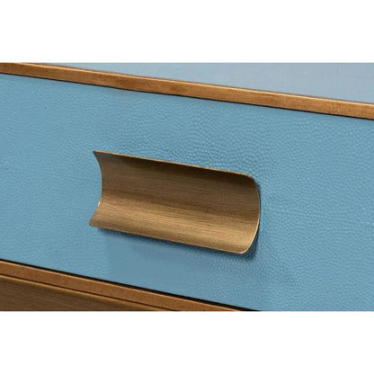 Gideon Wood & Shagreen Leather Blue Square Coffee Table - LOOMLAN - Sarreid - Coffee Tables