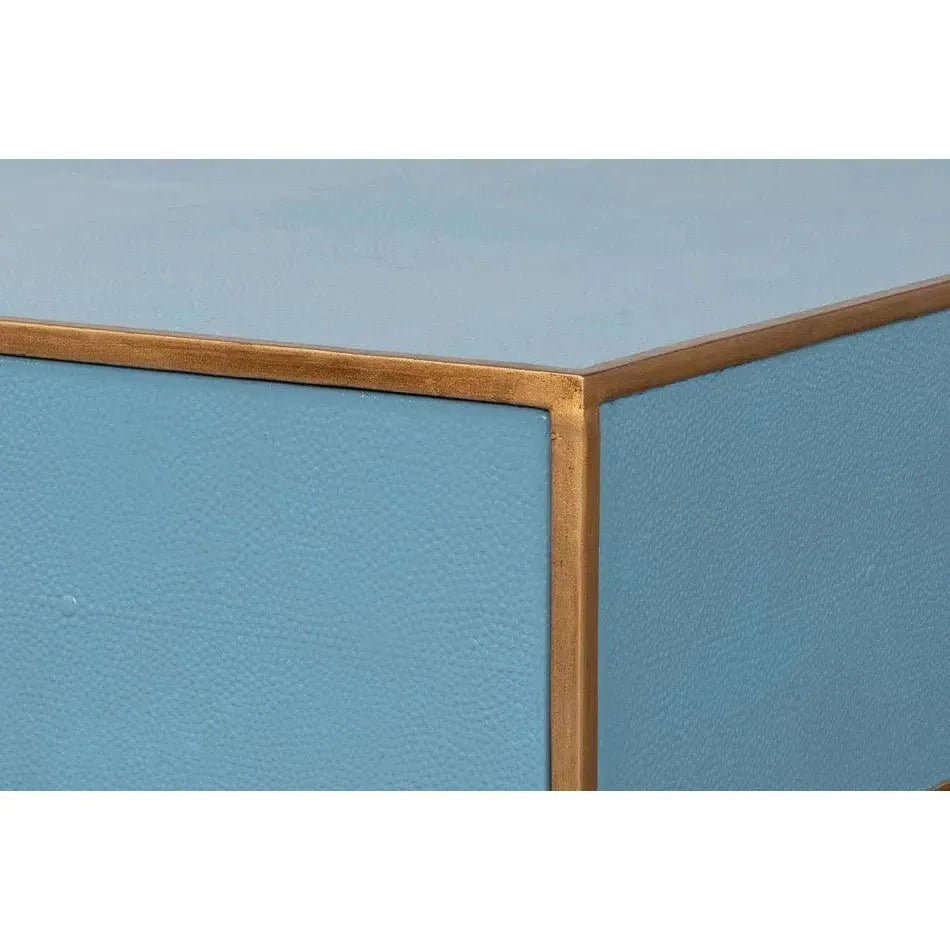 Gideon Wood & Shagreen Leather Blue Square Coffee Table - LOOMLAN - Sarreid - Coffee Tables
