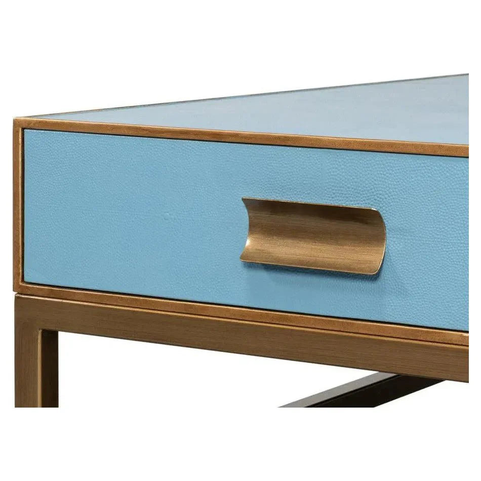 Gideon Wood & Shagreen Leather Blue Square Coffee Table - LOOMLAN - Sarreid - Coffee Tables