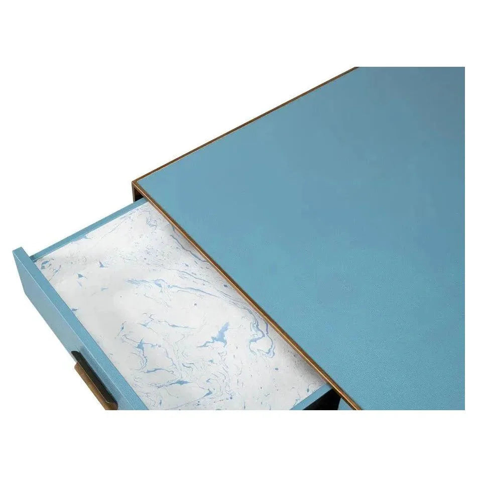 Gideon Wood & Shagreen Leather Blue Square Coffee Table - LOOMLAN - Sarreid - Coffee Tables