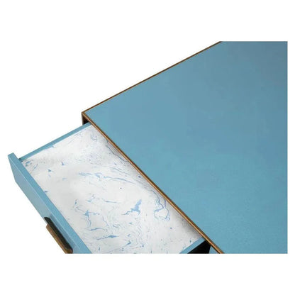 Gideon Wood & Shagreen Leather Blue Square Coffee Table - LOOMLAN - Sarreid - Coffee Tables