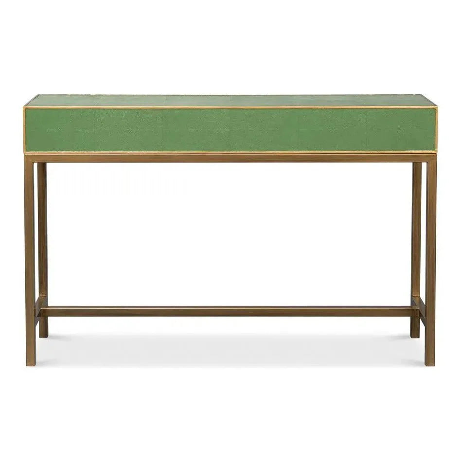Sarreid Gideon Wood & Shagreen Leather Green Sofa Table