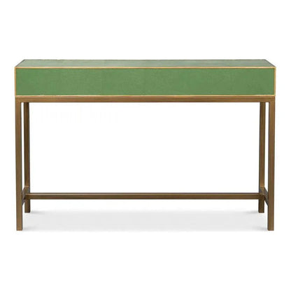 Sarreid Gideon Wood & Shagreen Leather Green Sofa Table