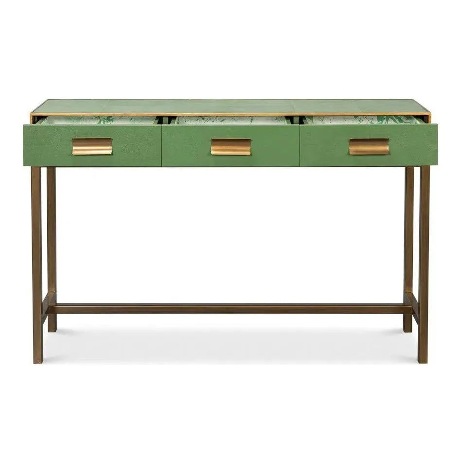 Sarreid Gideon Wood & Shagreen Leather Green Sofa Table