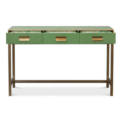 Sarreid Gideon Wood & Shagreen Leather Green Sofa Table