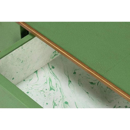 Sarreid Gideon Wood & Shagreen Leather Green Sofa Table