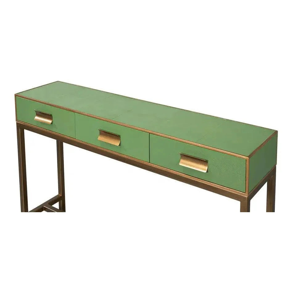 Sarreid Gideon Wood & Shagreen Leather Green Sofa Table