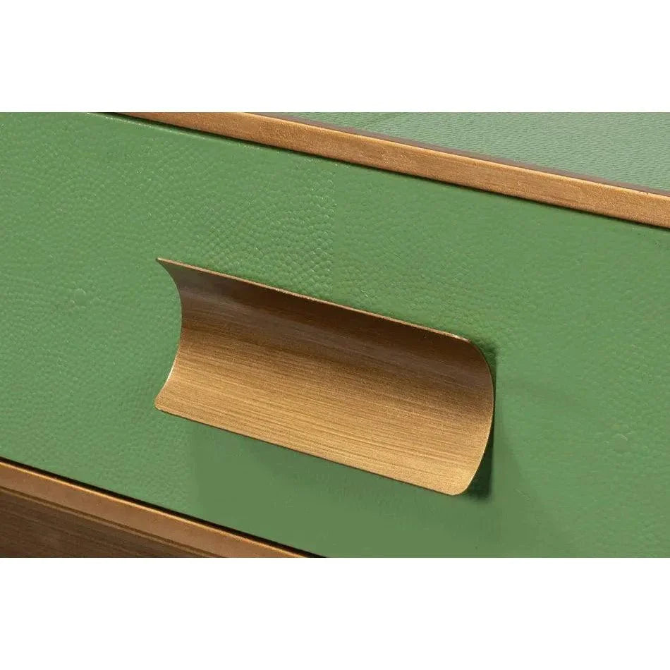 Sarreid Gideon Wood & Shagreen Leather Green Sofa Table