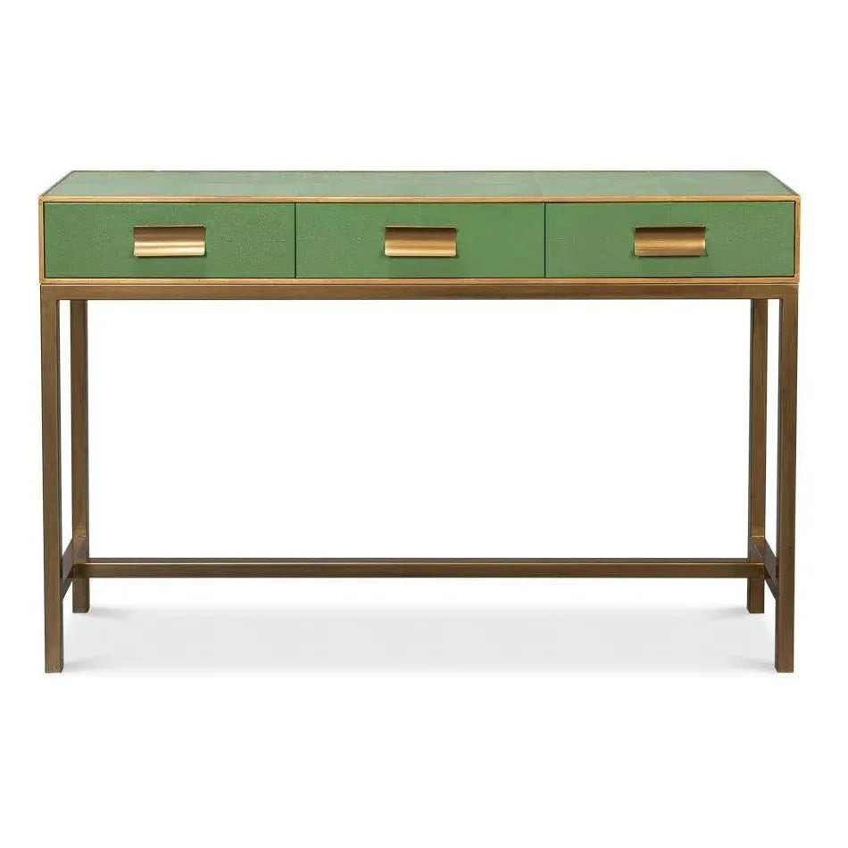 Sarreid Gideon Wood & Shagreen Leather Green Sofa Table