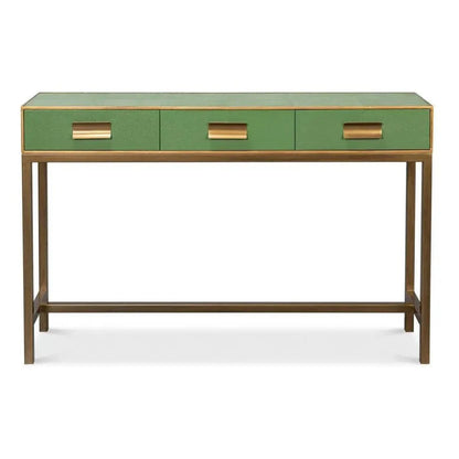 Sarreid Gideon Wood & Shagreen Leather Green Sofa Table