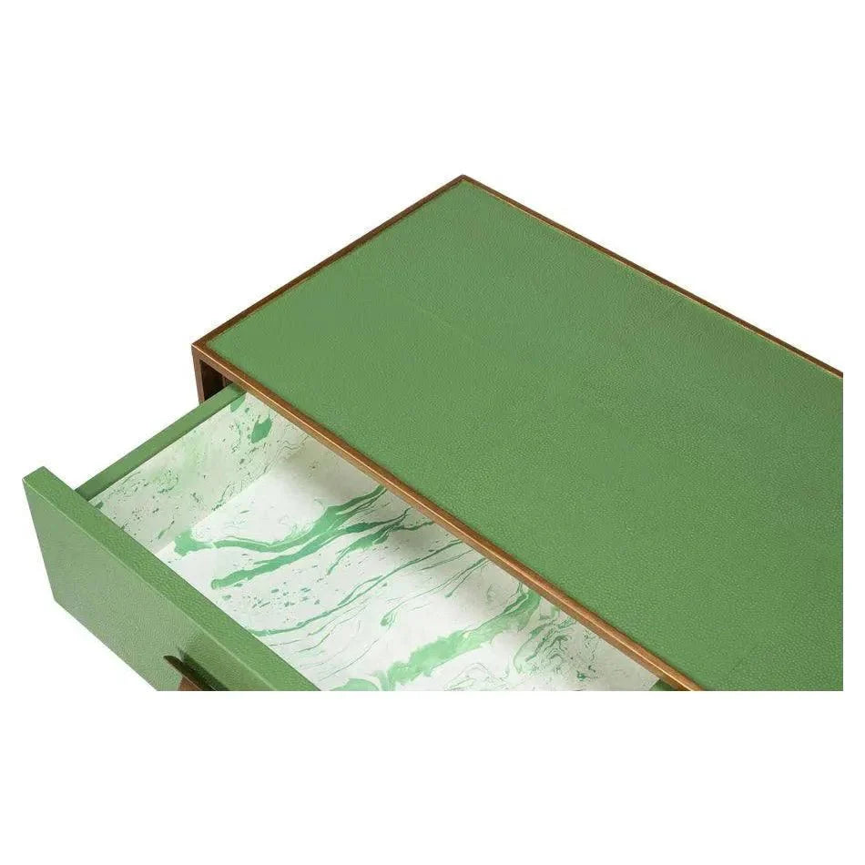 Sarreid Gideon Wood & Shagreen Leather Green Sofa Table