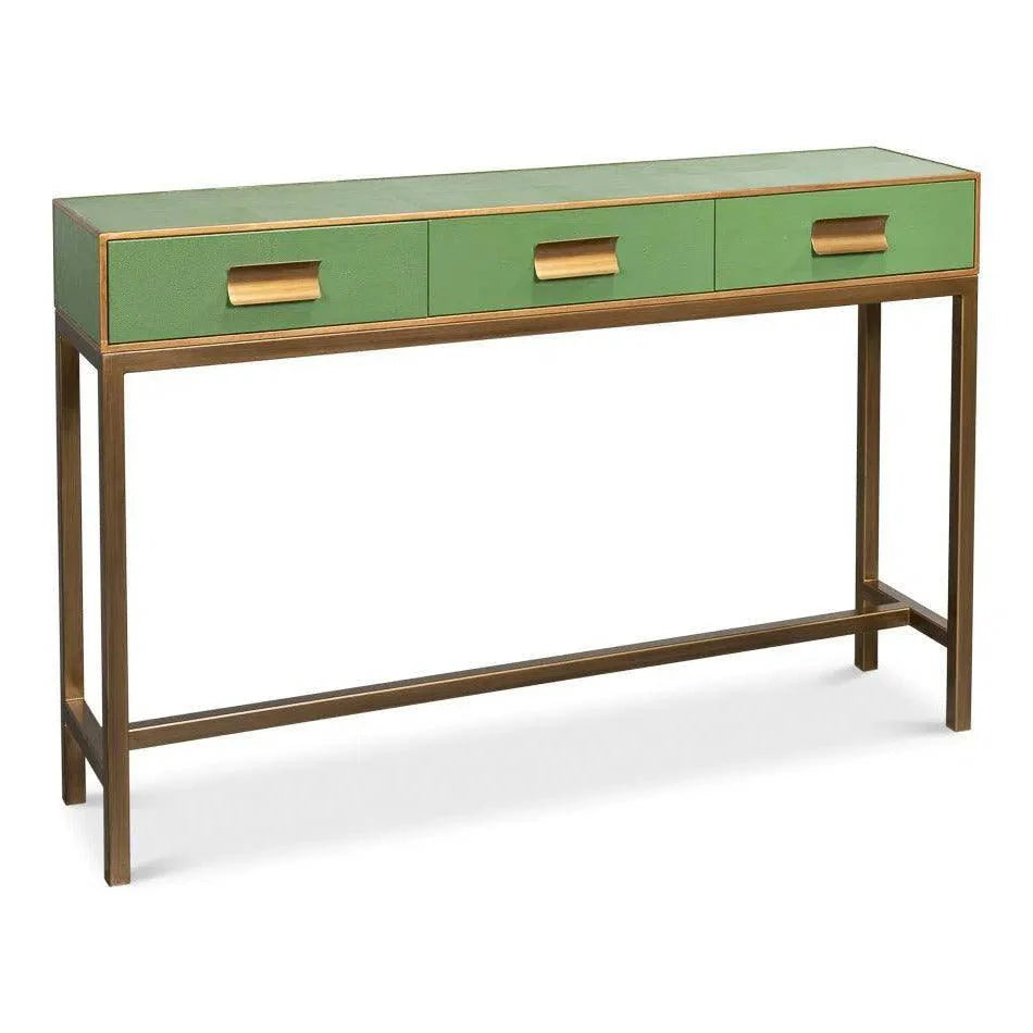 Sarreid Gideon Wood & Shagreen Leather Green Sofa Table