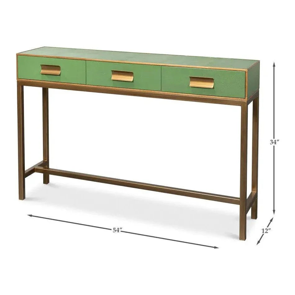 Sarreid Gideon Wood & Shagreen Leather Green Sofa Table