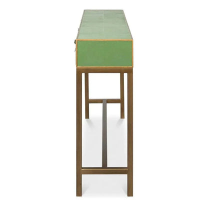 Sarreid Gideon Wood & Shagreen Leather Green Sofa Table