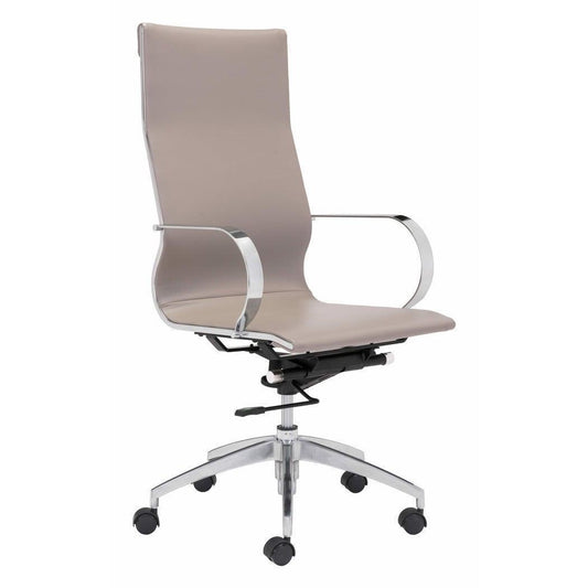 Glider High Back Office Chair Taupe - Sideboards and Things Brand_Zuo Modern, Color_Silver, Color_Taupe, Depth_20-30, Features_Adjustable Height, Features_Swivel, Finish_Polished, Height_40-50, Materials_Metal, Materials_Upholstery, Metal Type_Aluminum, Metal Type_Steel, Upholstery Type_Leather, Upholstery Type_Vegan Leather, Width_20-30