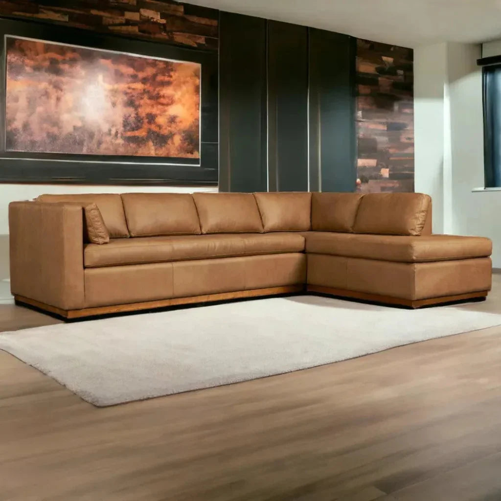 Goldenrod Nubuck Leather Sectional Chaise