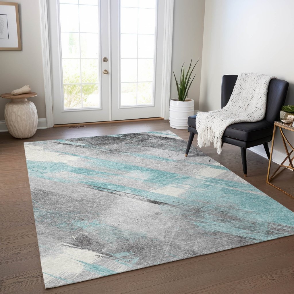LOOMLAN Rugs Grandelux Teal Washable Indoor-Outdoor Rug